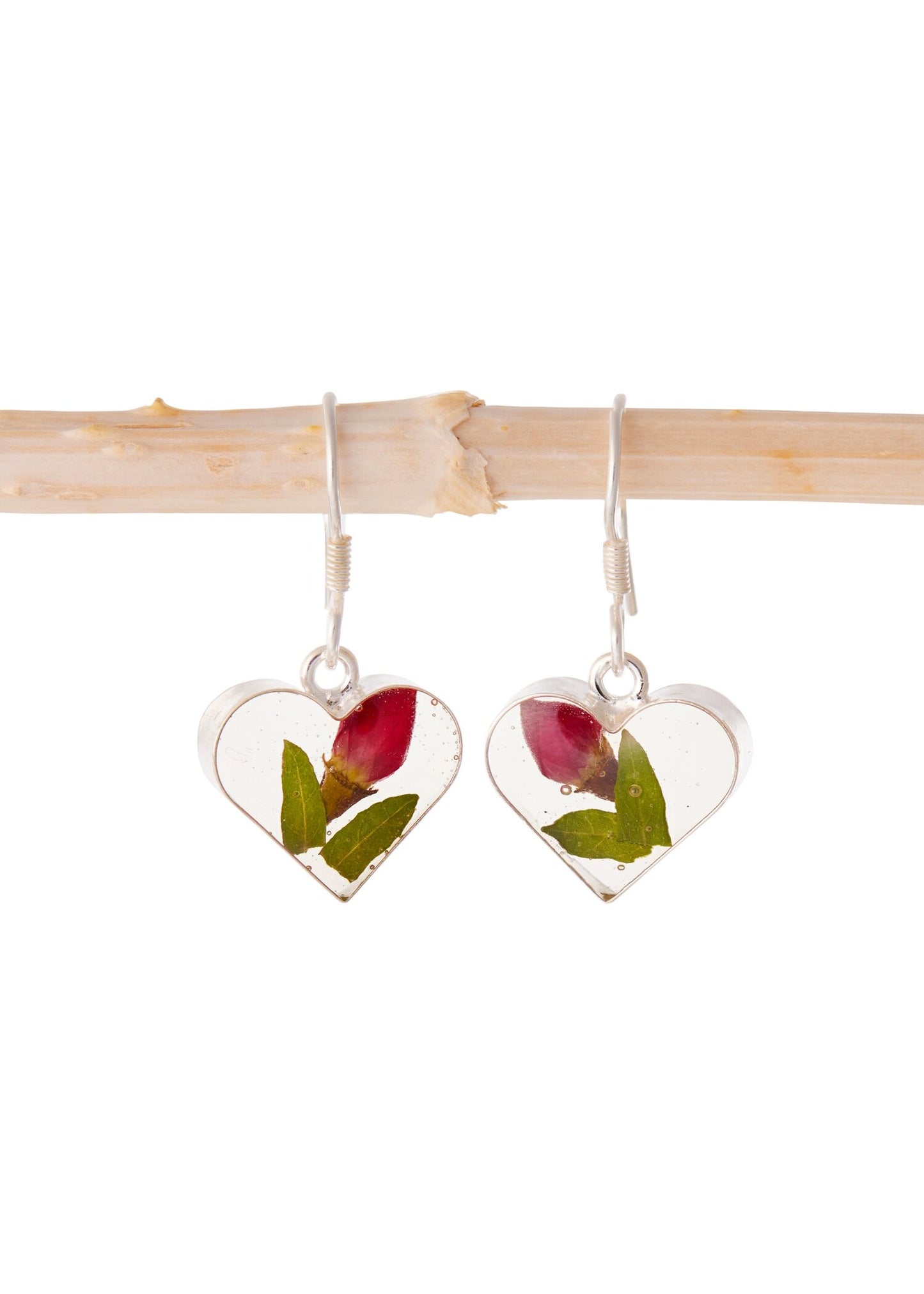 Heart Earrings Rosebud Flower