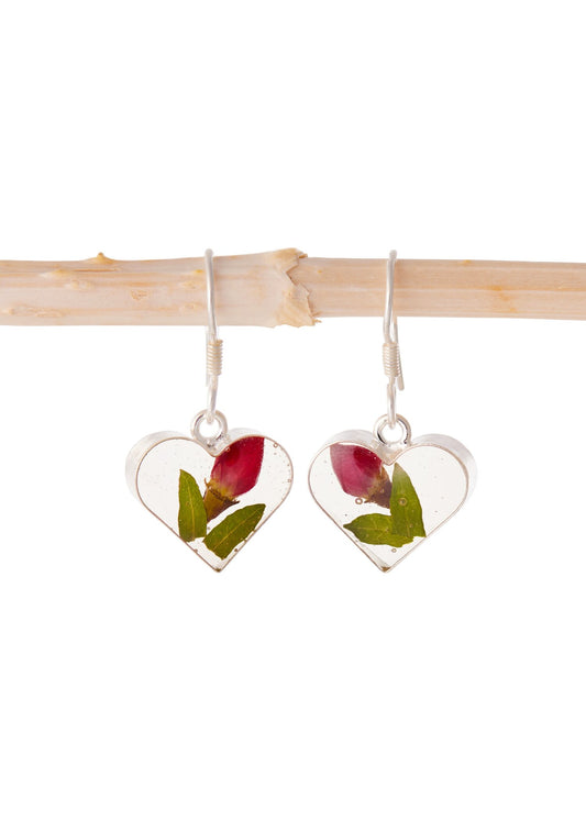 Heart Earrings Rosebud Flower