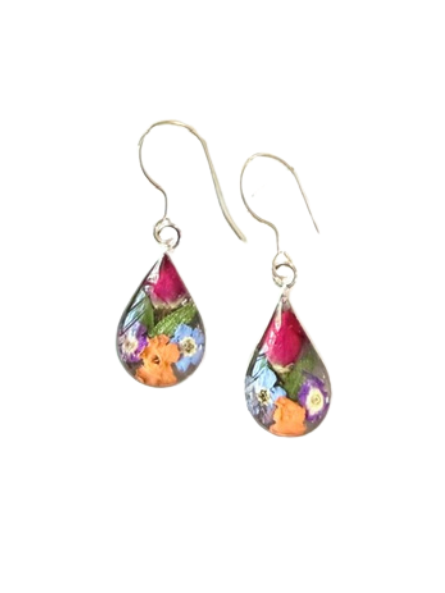 Teardrop Earrings with Orange Mixed Flowers with Rosebud