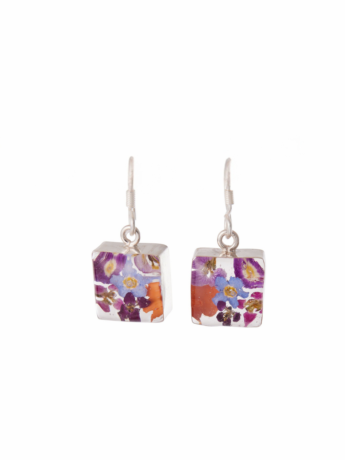 Square Earrings with Real Mixed Wildflower