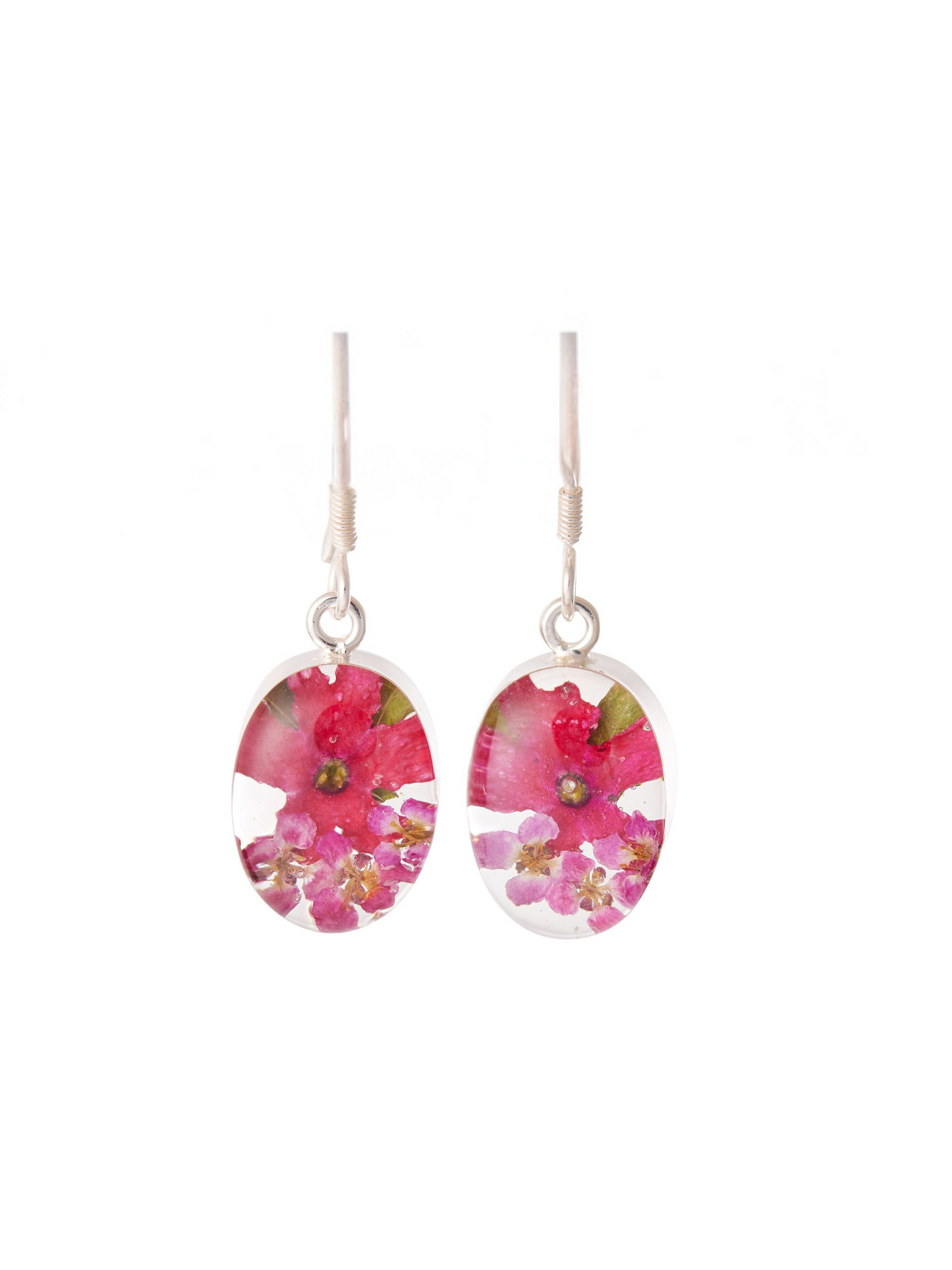 Oval Earrings with Pink Flowers