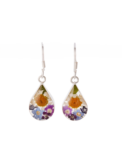 Teardrop Earrings with Real Mixed Flowers and Daisy