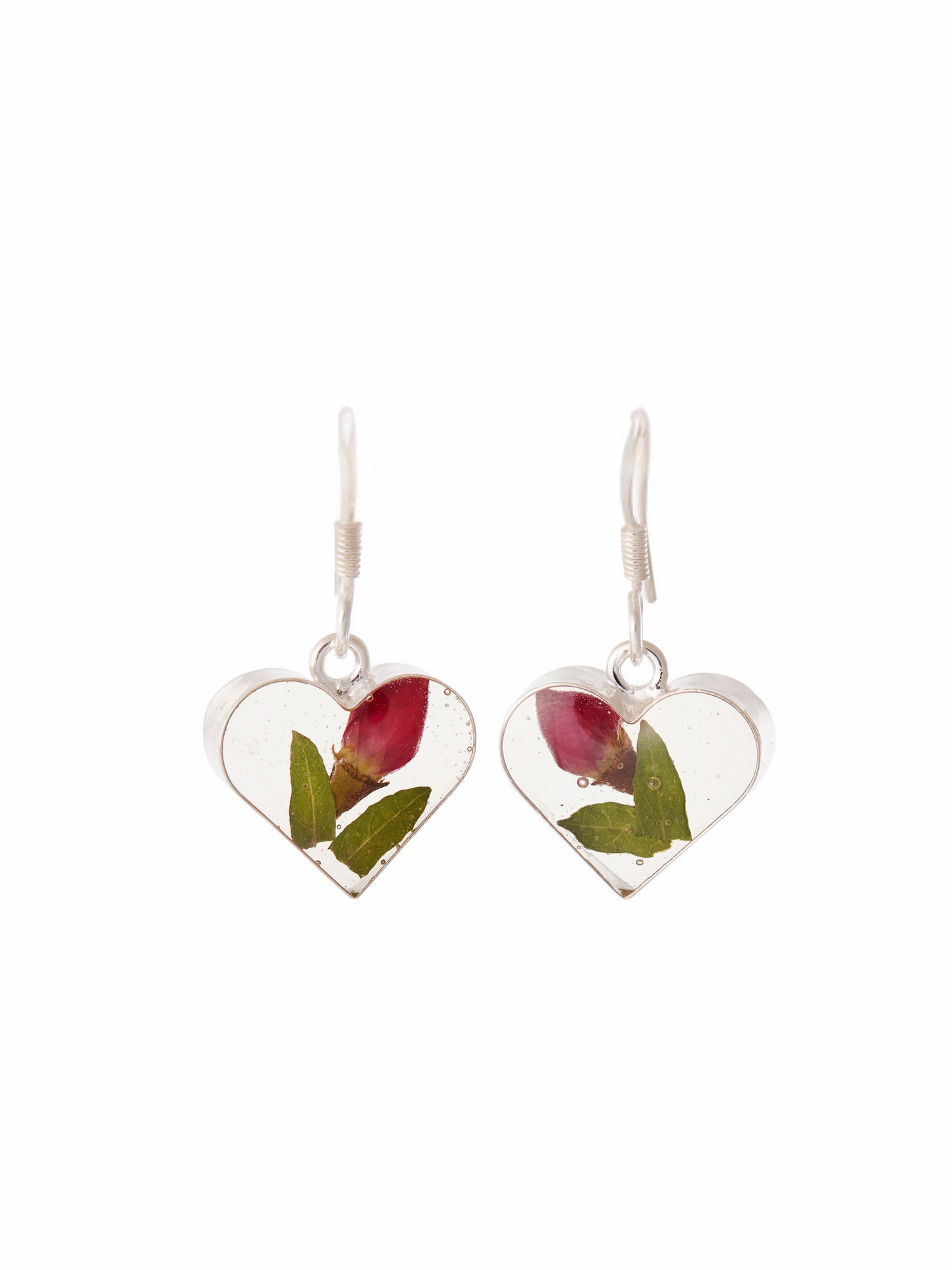 Heart Earrings with Rosebud Flowers