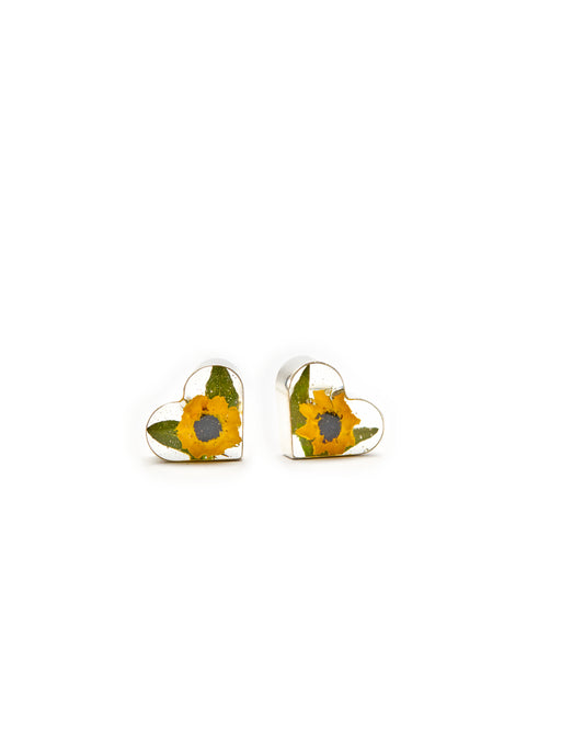 Heart Post Earrings with Sunflowers