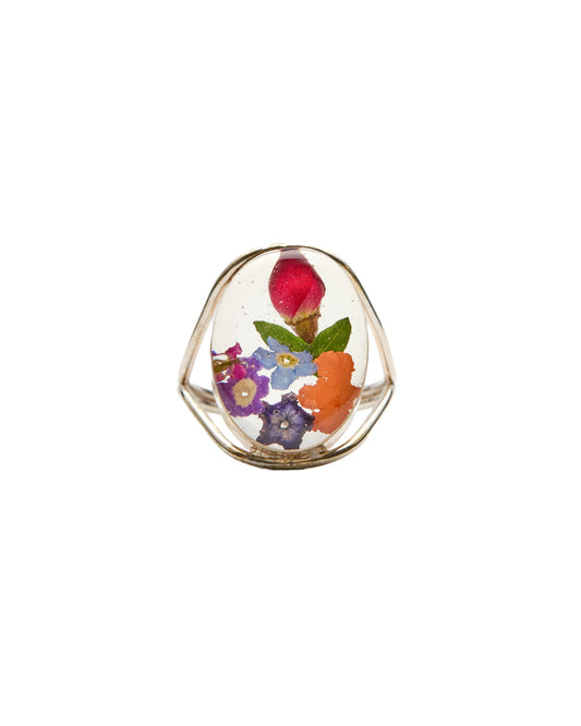 Oval Ring Rosebud with Mixed Flowers
