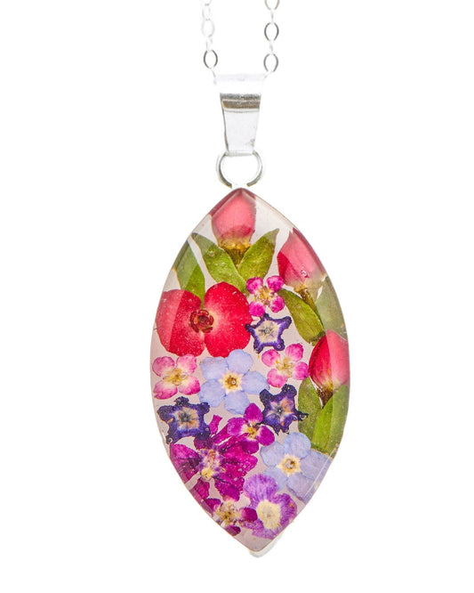 Large Marquise Mixed Flowers with Rosebud Necklace