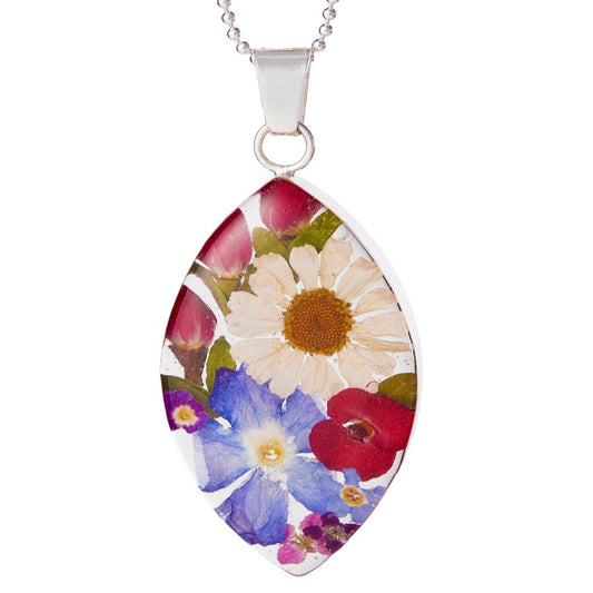 Large Marquise Necklace Daisy and Mixed Flower