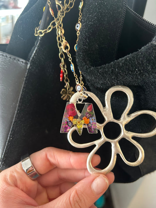 Personalized Initial Bag Charm with Mixed Flowers