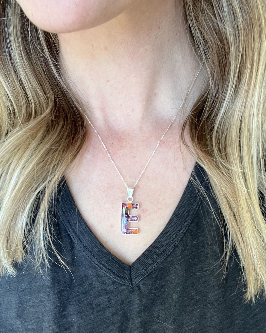 Initial Sterling Silver Pendant A-Z with Mixed Flowers