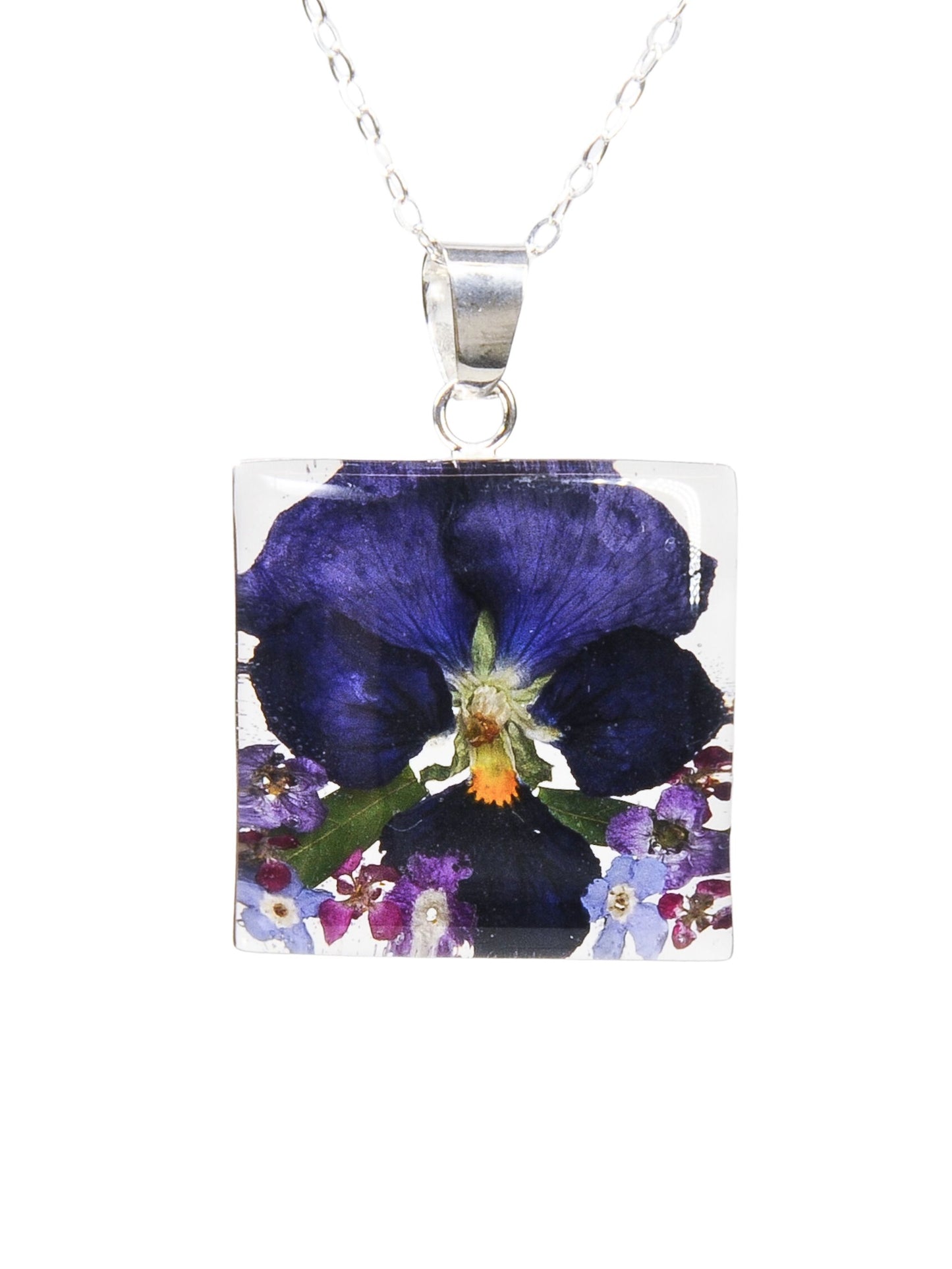 Large Square Necklace Pansy Mixed Flower
