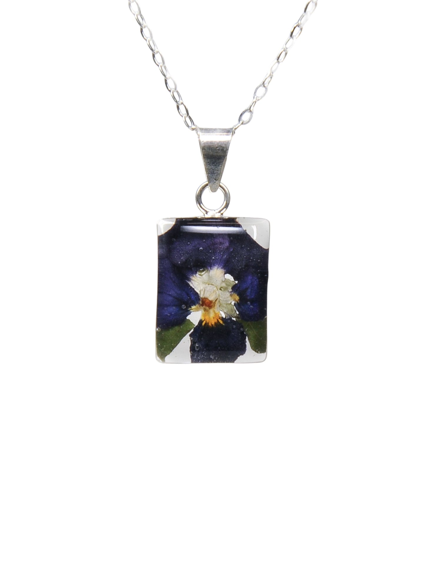 Small Rectangle Necklace Pansy Flower