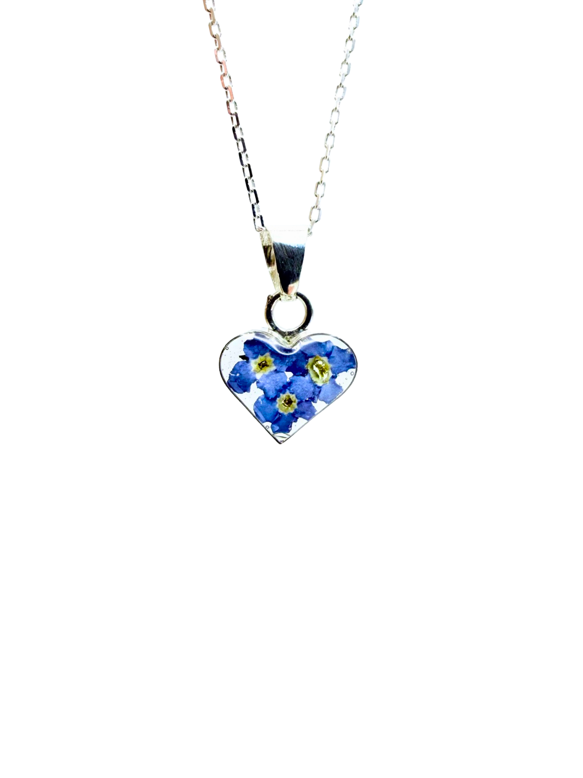 Tiny Sterling Silver Heart Pendant with Forget Me Nots – Fresh