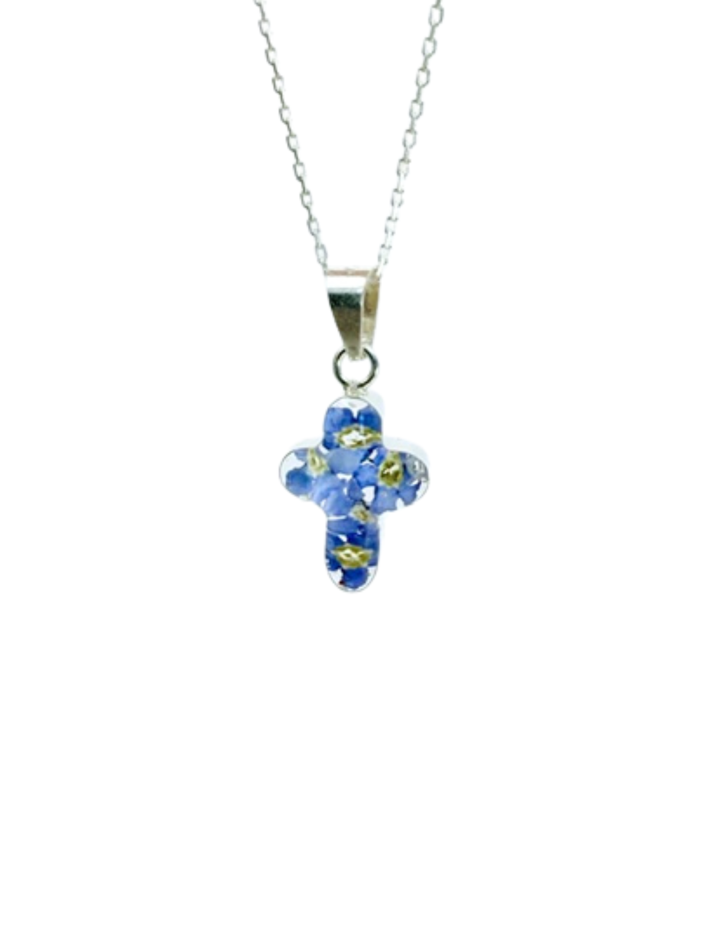 Tiny Cross and Round Pendant Bundle with Forget Me Nots and Sunflower