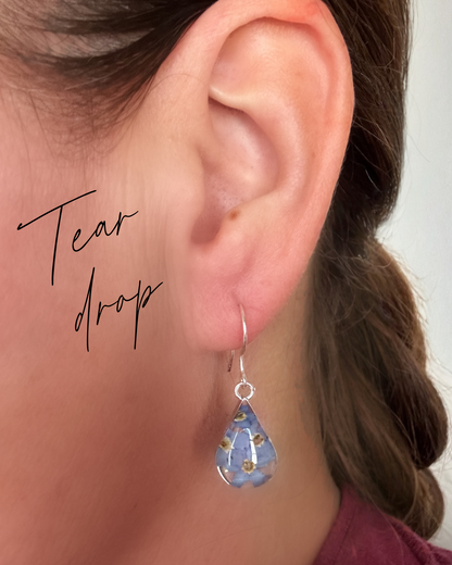 Teardrop Earrings with Real Mixed Flowers and Daisy