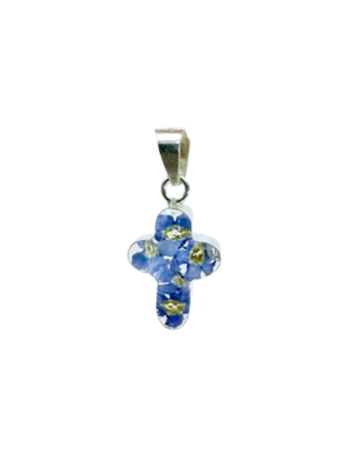 Tiny Cross and Round Pendant Bundle with Forget Me Nots and Sunflower