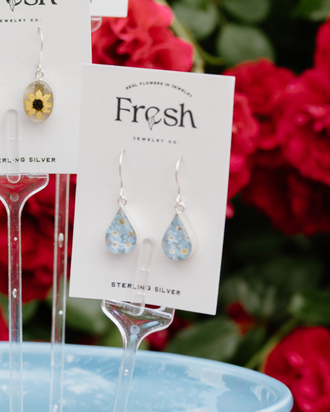 Teardrop Earrings with Real Forget Me Not Flowers