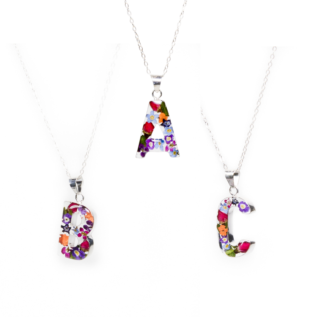 Initial Necklace A-Z Mixed Flower