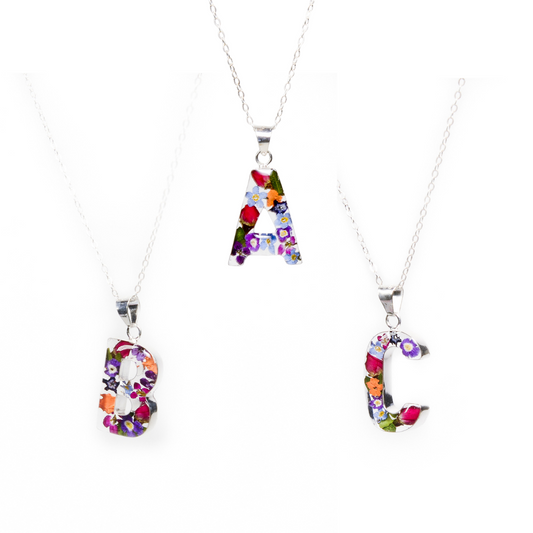 Initial Necklace A-Z Mixed Flower