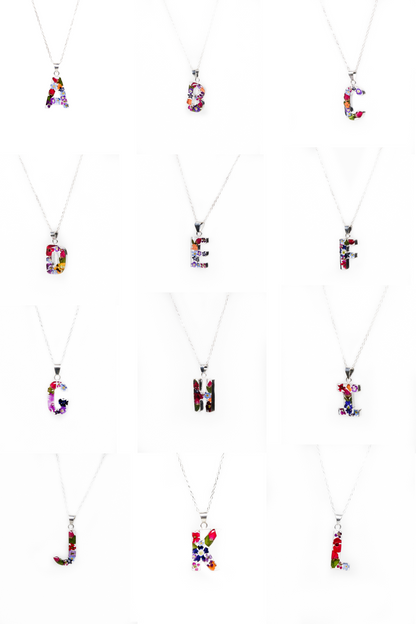 Initial Necklace A-Z Mixed Flower