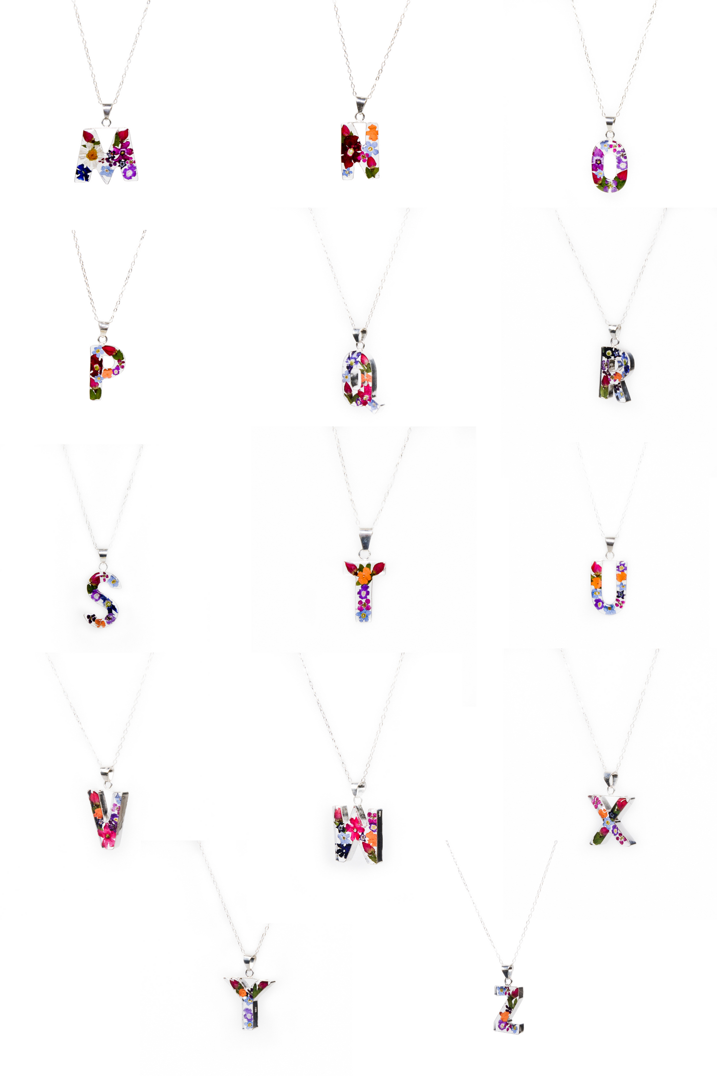 Initial Necklace A-Z Mixed Flower