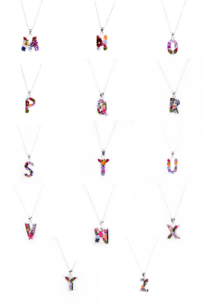 Initial Necklace A-Z Mixed Flower