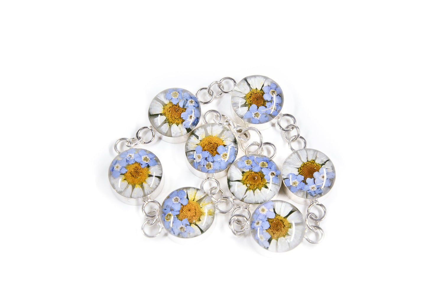 Linked Bracelet Forget Me Not and Daisy Flower