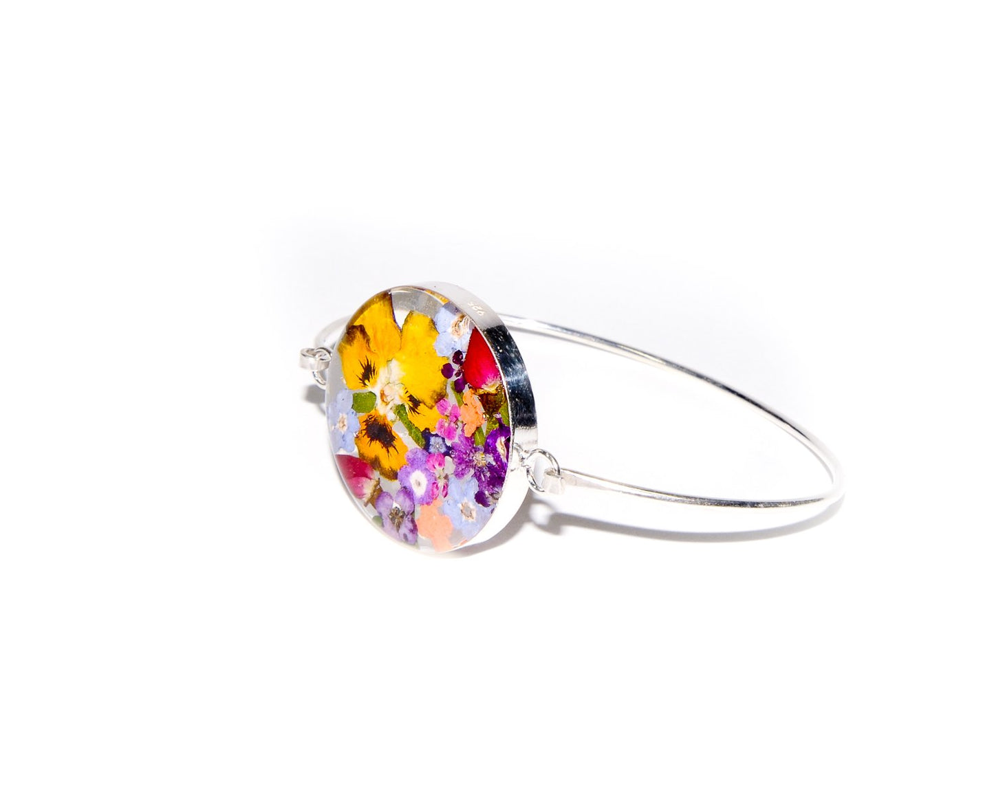Large Round Bangle Pansies and Mixed Flowers