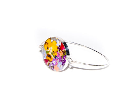 Large Round Bangle Pansies and Mixed Flowers